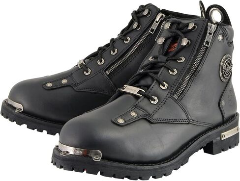 حذاء Milwaukee Leather MBM103 للرجال من الجلد الأسود برباط للدراجة النارية مع سحاب جانبي مزدوج - 15 in Kuwait