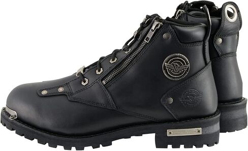 حذاء Milwaukee Leather MBM103 للرجال من الجلد الأسود برباط للدراجة النارية مع سحاب جانبي مزدوج - 15 in Kuwait