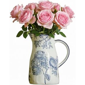 Ceramic Blue and White Vase with Handle, Decorative Chinoiserie Flower Vase, Vintage Floral Blue Vase, Large Blue and White Porcelain Jar Vase for Living Room Bookshelf Office Home Decoration in Saudi Arabia
