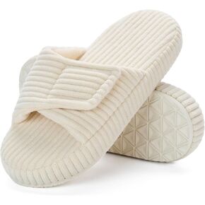 Women's Adjustable Corduroy Slippers - Memory Foam Open-Toe House Shoes - Supportive Non-Slip Footwear for Bedroom, Travel in Saudi Arabia