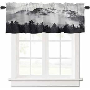 Retro Mountain Kitchen Valances for Window, Minimalist Art Gray Mountains Rod Pocket Curtains, Scenery Forest Window Treatment Valance Drapes for Living Room Bedroom,54x18in in Saudi Arabia