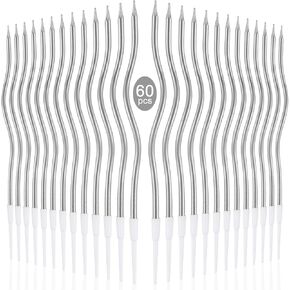 60 Pcs Twisty Birthday Cake Candles,Champagne Gold Spiral Long Thin Curly Coil Metallic Birthday Candles for Birthday Wedding Party Decoration,10 Boxes(6 Pcs/Box) in Kuwait