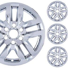 مجموعة غطاء عجلة من الكروم مقاس 18 بوصة مصنوعة لسيارة شيفروليه سيلفرادو 1500 LT (2019-2022)، تاهو LS/LT (2021-2024)، سوبربان LS (2021-2024) | غطاء غطاء بلاستيك ABS متين | يناسب مباشرة عجلة OEM in Kuwait