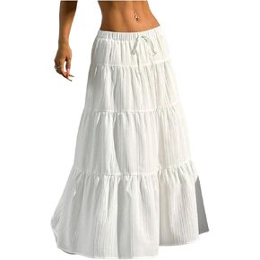 Milumia Women's Striped Tiered Maxi Skirt Layered A Line Flowy Long Skirts in Kuwait