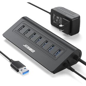 موزع USB يعمل بالطاقة، موزع USB 3.0 ذو 11 منفذ JESWO (7 منافذ USB 3.0 لنقل البيانات + 4 منافذ شحن ذكية)، موزع USB مزود بمفاتيح تشغيل/إيقاف LED فردية ومحول طاقة 12 فولت/3 أمبير in Saudi Arabia