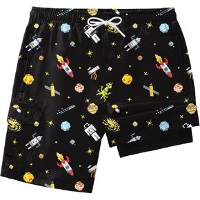 SILKWORLD Boys Swim Trunks Quick Dry Swimming Shorts with Compression Liner Soft Beach Cargo Bathing Suits for 5-16 Years in Kuwait