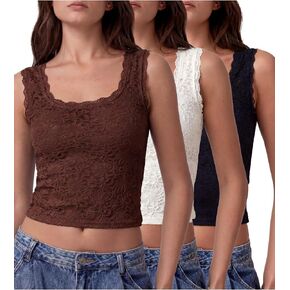 Cuffbow 3 Pack Lace Tank Tops for Women Square Neck Double Lined Floral Camisole Sleeveless Summer Going Out Y2k Outfits Tops in Kuwait