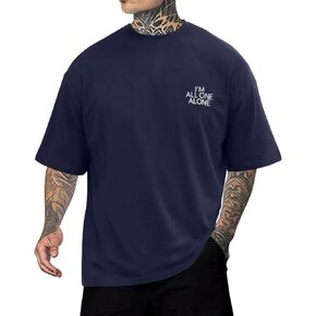 Men's Fashion Oversize T Shirts Letter Print Graphic Tees Casual Baggy Short Sleeve T-Shirts Rapper Streetwear Tops in Kuwait