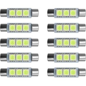 10 قطع سيارة T6 مرآة زينة من الشمس LED، مصابيح زينة للسيارات، 5050 3SMD 12 فولت لمبة إضاءة فائقة السطوع مقاومة للماء للقراءة، طقم إضاءة داخلية 28 مم للتوصيل والتشغيل (أبيض) in Kuwait