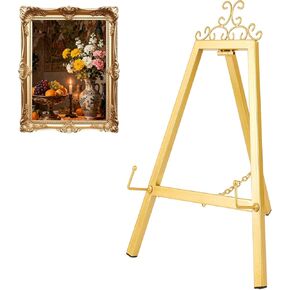 حامل حامل منضدية ذهبي مقاس 17 بوصة للعلامة، حامل عرض معدني مع دعم سلسلة، حامل فني للديكور العتيق للعرض، حامل إطار صورة على الطاولة لصور الزفاف المنزلية اللوحة الفنية in Kuwait