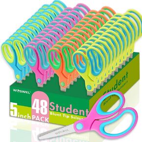 Kids Scissors Bulk, Woswel 48 Pack Safety Blunt Tip Student Scissors, 5 “ Student Scissors with Comfort Grip, Assorted Colors Children Craft Scissors for Cutting Paper Craft Art Supplies in Saudi Arabia
