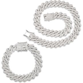 2 Pcs Cuban Link Chain Set for Men Necklace Cuban Bracelet for Women Hip Pop Gift Silver in Kuwait
