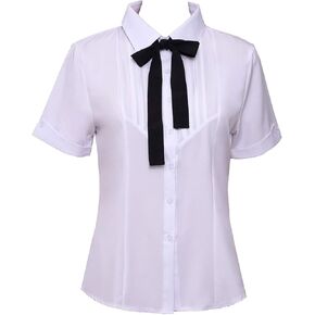 قمصان نسائية أساسية بأكمام قصيرة مصممة بأزرار للأسفل، بلوزة للمكتب، قمصان مخططة، مع ربطة عنق متحركة in Kuwait