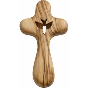 Anna Holy Crafts Original Gifts – Authentic Bethlehem Handmade Olive Wood Holy Spirit Cross with Peace Dove – 4 ", Holy Land Christian Wall or Hand Cross in Saudi Arabia