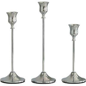 3 PCS Vintage Taper Candle Stick Holder, Metal Pillar Tall Candlestick Holders for Table Mantel Wedding Housewarming Gift (Silver) in Kuwait