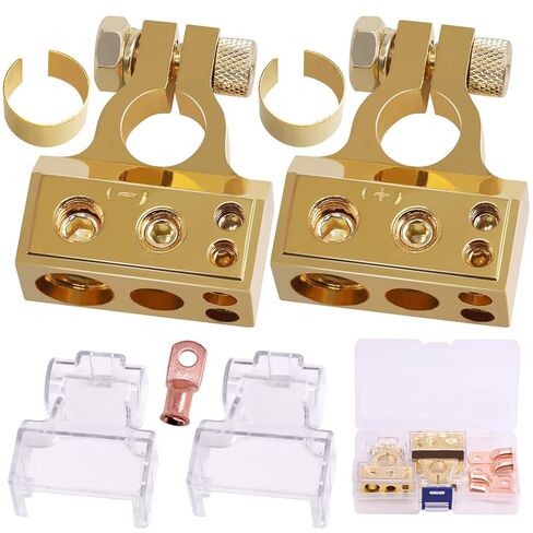 1 Pair 0/4/8/10 Gauge AWG Positive Negative Car Battery Terminal Connectors with 2 Clear Covers and Shims for Car Auto Caravan Marine Boat Motorhome (Gold) in Saudi Arabia