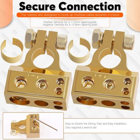 1 Pair 0/4/8/10 Gauge AWG Positive Negative Car Battery Terminal Connectors with 2 Clear Covers and Shims for Car Auto Caravan Marine Boat Motorhome (Gold) in Saudi Arabia