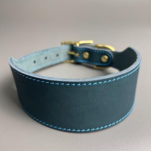 Handmade Greyhound Leather Collar Wide Full Grain Leather Dog Collar with Brass Buckle, Vintage Anti-Pull Whippet & Sighthound Collar for Hounds (Blue,S-Neck 25-31cm) in Saudi Arabia
