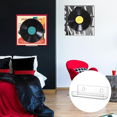 24 PCS Vinyl Record Shelf Wall Mount, 4 Inch Acrylic Vinyl Hangers for Wall Record Display Shelf for Displaying Artwork on Walls, CD, Photo Frame, Book in Bedroom and Living Room in Saudi Arabia