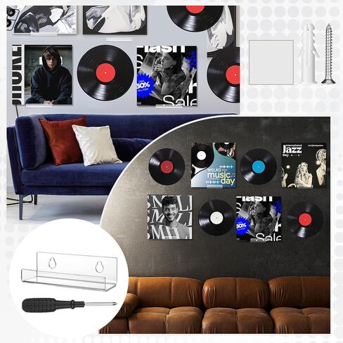 24 PCS Vinyl Record Shelf Wall Mount, 4 Inch Acrylic Vinyl Hangers for Wall Record Display Shelf for Displaying Artwork on Walls, CD, Photo Frame, Book in Bedroom and Living Room in Saudi Arabia