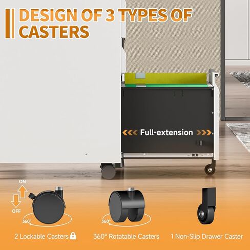 Mobile File Cabinet for Home Office, 3-Drawer Under Desk Filing Cabinet with Lock, Vertical Metal Storage Cabinet On Wheels for Legal/Letter/A4 Files(3 Drawer,White) in Kuwait