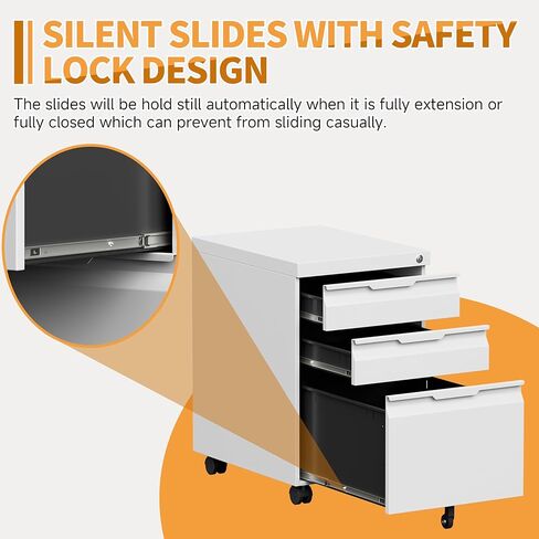 Mobile File Cabinet for Home Office, 3-Drawer Under Desk Filing Cabinet with Lock, Vertical Metal Storage Cabinet On Wheels for Legal/Letter/A4 Files(3 Drawer,White) in Kuwait