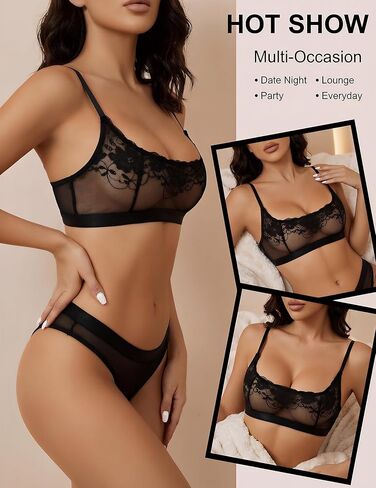 Women's See Through Bras Sheer Mesh Floral Lace Bralette Sexy Unlined Wireless Lingerie in Kuwait