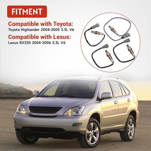 4Pcs Upstream and Downstream Oxygen O2 Sensor Compatible with Toyota Highlander 2004-2005 3.3L V6, Lexus RX330 2004-2006 3.3L V6 Replace# 234-9042 234-4168 234-4509 in Kuwait