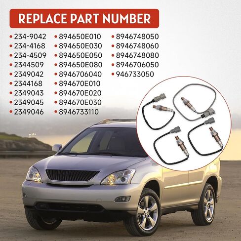 4Pcs Upstream and Downstream Oxygen O2 Sensor Compatible with Toyota Highlander 2004-2005 3.3L V6, Lexus RX330 2004-2006 3.3L V6 Replace# 234-9042 234-4168 234-4509 in Kuwait
