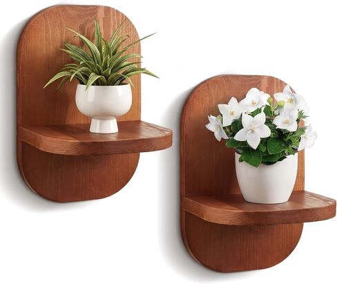 2 Pack Wooden Wall Mounted Plant Holder, Wall Hanging Plant Holders for Indoor Plants Flower Pot Hanging Shelves for Bedroom Living Room Porch Balcony Outdoor Decor in Saudi Arabia