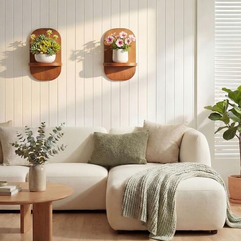 2 Pack Wooden Wall Mounted Plant Holder, Wall Hanging Plant Holders for Indoor Plants Flower Pot Hanging Shelves for Bedroom Living Room Porch Balcony Outdoor Decor in Saudi Arabia