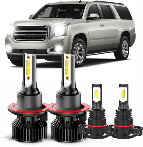 مجموعة لمبات LED لجي إم سي يوكون XL 1500 2500 2007-2014، 4 قطع بيضاء فائقة السطوع وشعاع مرتفع ومنخفض وحزمة مصابيح الضباب LED in Kuwait