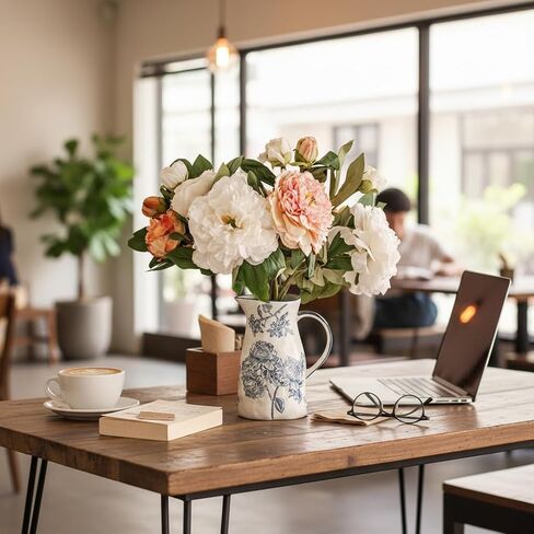 Ceramic Blue and White Vase with Handle, Decorative Chinoiserie Flower Vase, Vintage Floral Blue Vase, Large Blue and White Porcelain Jar Vase for Living Room Bookshelf Office Home Decoration in Saudi Arabia