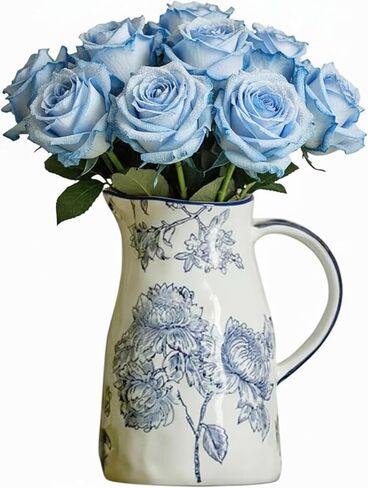 Ceramic Blue and White Vase with Handle, Decorative Chinoiserie Flower Vase, Vintage Floral Blue Vase, Large Blue and White Porcelain Jar Vase for Living Room Bookshelf Office Home Decoration in Saudi Arabia