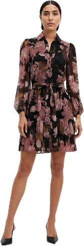 Anne Klein Women's Long Sleeve Tiered Printed Shirt Dress in Kuwait
