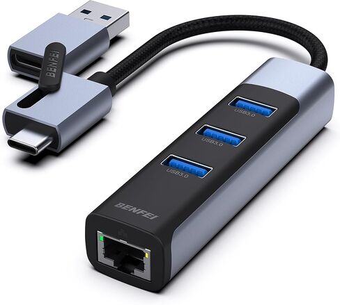 BENFEI USB-C USB 3.0 to Gigabit Ethernet Adapter, 3-Port USB 3.0 Hub with RJ45 Compatible with MacBook Pro/Air 2023, iPad Pro, iMac, S23, XPS 17, Surface Book 3 and More in Saudi Arabia