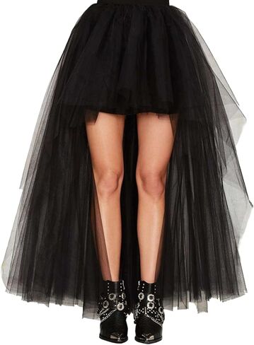Womens High-Low Tulle Skirt with Built-in Slip, Layered Mesh Tutu, Elastic High Waist Floor-Length for Prom, 41.3 Inch in Saudi Arabia
