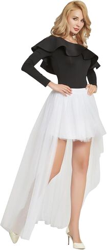 Womens High-Low Tulle Skirt with Built-in Slip, Layered Mesh Tutu, Elastic High Waist Floor-Length for Prom, 41.3 Inch in Saudi Arabia