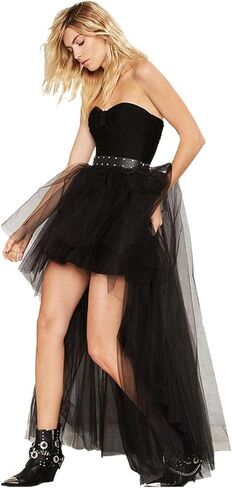 Womens High-Low Tulle Skirt with Built-in Slip, Layered Mesh Tutu, Elastic High Waist Floor-Length for Prom, 41.3 Inch in Saudi Arabia