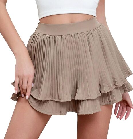 Women's Pleated Mini Skirt Casual High Waisted Ruffles Layered Flowy A-Line Short Skirts in Saudi Arabia