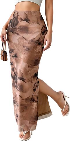 تنورة طويلة شبكية للسيدات من SEAUR مع فتحة عالية الخصر من Boho Bodycon لباس طويل من القماش in Saudi Arabia