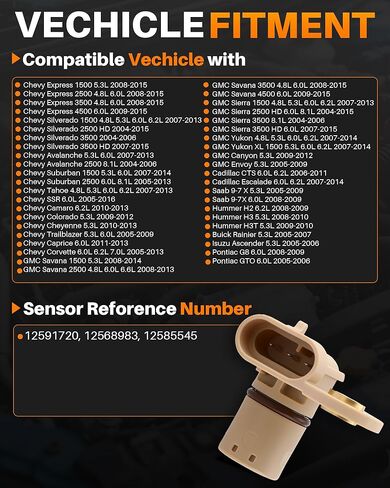 مستشعر موضع عمود الحدبات MOTOALL 12591720 متوافق مع Chevy Silverado Express 1500/2500/3500 Suburban Tahoe GMC Savana Sierra Yukon Buick Rainier Cadillac Escalade، يستبدل 12568983 in Saudi Arabia
