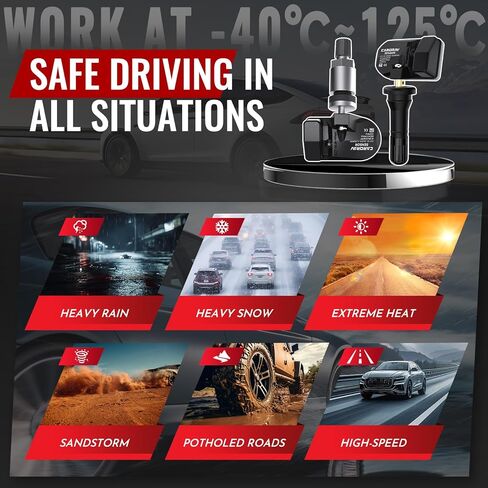 433Mhz Tire Pressure Monitoring System Sensor fit for Dodge Ram 1500 2019-2025, Ram 4000 2019-2024, Jeep Wagoneer 2019-2022, 4PCS TPMS Sensor Replaces 68293199AA - 4 Replaceable Valve Stems in Kuwait