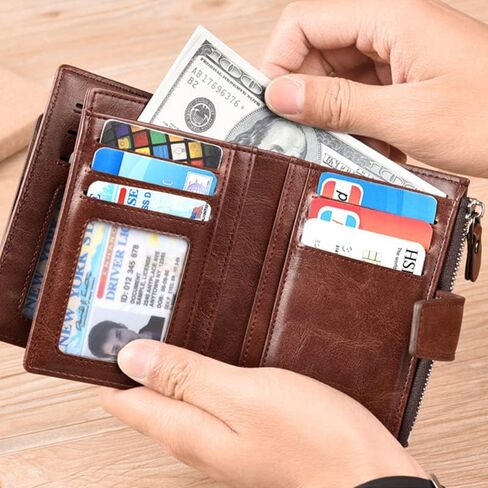 محفظة رجالية، سعة كبيرة، جلد PU، عتيقة، NFC، بني، للعمل أثناء السفر in Saudi Arabia