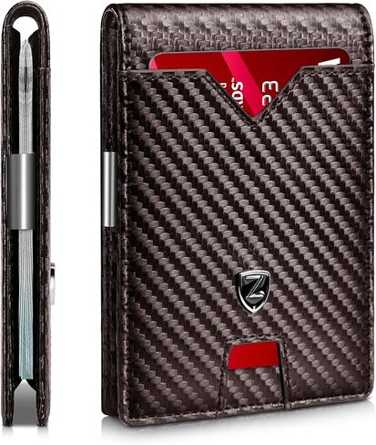 Zitahli Slim Wallet for Men with Money Clip, Minimalist Front Pocket RFID Blocking Leather Wallets Bifold Credit Card Holder, 11 Card Slots and ID Window with Gift Box in Kuwait