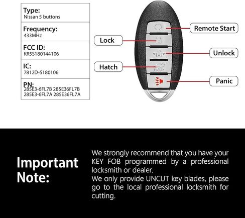 2 بديل بدون مفتاح لـ 2017 2018 2019 2020 Nissan Rogue Key Fob التحكم عن بعد KR5S180144106 5 أزرار 433 ميجا هرتز in Saudi Arabia