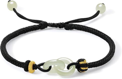 Natural Hetian Jade Bracelets Double Circle Interlocking Ring Green Jade Infinity Charm Red Braided Bracelet Jewelry for Women Couple Gifts Birthday Anniversary in Saudi Arabia