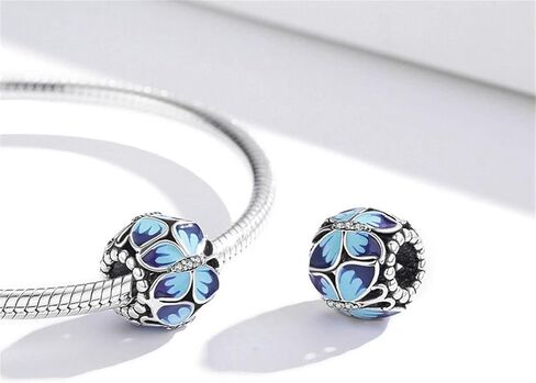 GNOCE Blue Morpho Butterfly Charm Bead 925 Sterling Silver with Gradient Blue Enamels Fit Bracelet/Necklace For Women Wife in Saudi Arabia