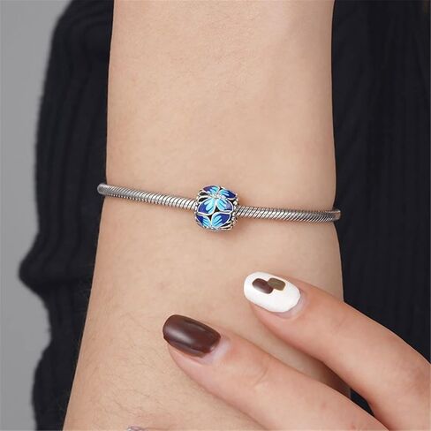 GNOCE Blue Morpho Butterfly Charm Bead 925 Sterling Silver with Gradient Blue Enamels Fit Bracelet/Necklace For Women Wife in Saudi Arabia