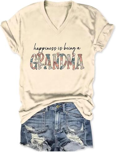 Grandma Shirts Women Happiness is Being a Grandma Graphic T Shirt Vintage V Neck Nana Tshirt Gigi Short Sleeve Tee Top in Saudi Arabia